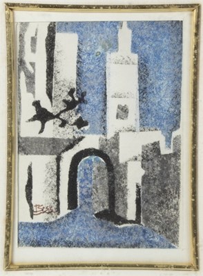 Lot 713 - Bissi/Tuscan Town/watercolour, signed 15.5cm x...