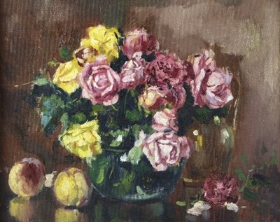 Lot 893 - Jules Rambo (Belgian b.1900)/Roses in a Bowl...