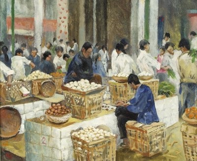 Lot 897 - Shan Edgerton/Market Guilin II/oil on board,...