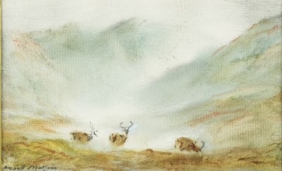 Lot 357 - Raoul Millais (British 1901-1999)/Stags in the...