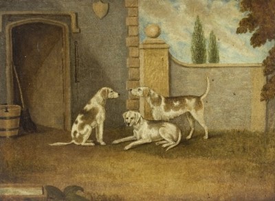 Lot 434 - Mid 19th Century Naive School/Three Foxhounds...