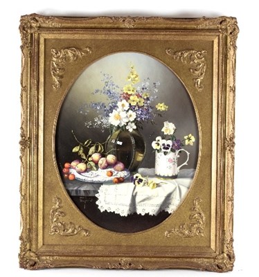 Lot 442 - Paul Morgan/Still Life of Flowers and Fruit on...