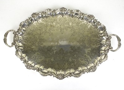 Lot 472 - A large plated and engraved two-handled tray...