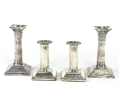 Lot 486 - A pair of silver desk candlesticks, Sheffield...