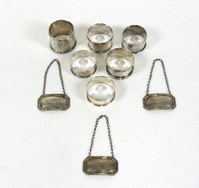 Lot 512 - Three modern silver decanter labels, Port,...