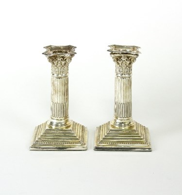 Lot 528 - A pair of silver candlesticks, Barker Bros,...