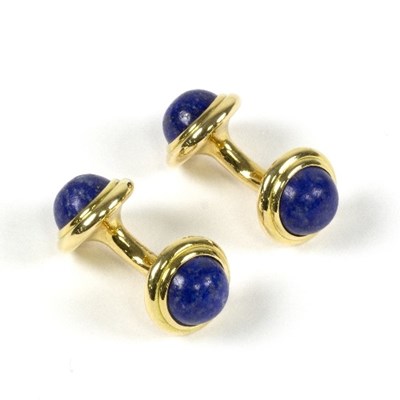 Lot 548 - A pair of gold and lapis lazuli cufflinks, set...