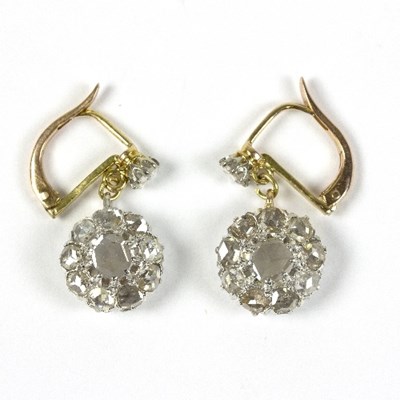 Lot 552 - A pair of rose cut diamond pendant earrings,...