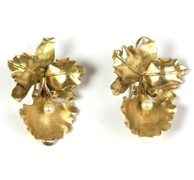 Lot 564 - A pair of 18k marked multi leaf floral and...