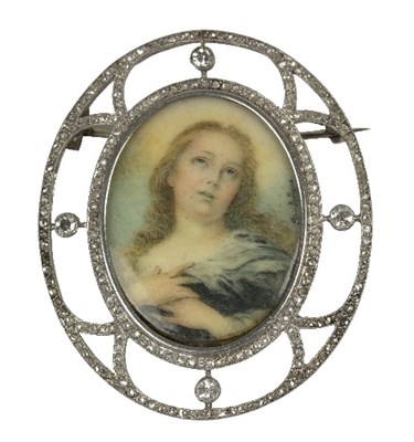 Lot 579 - A French oval brooch centred by a miniature...