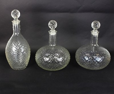 Lot 628 - A large pair of cut glass decanters and...