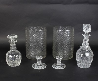 Lot 629 - A pair of cut glass hurricane lanterns, two...