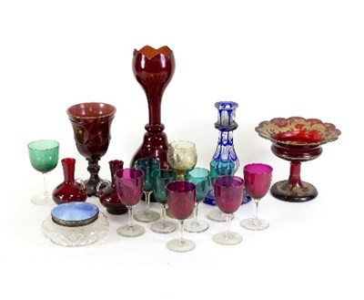 Lot 637 - Two ruby glass tazzas and a blue and clear...