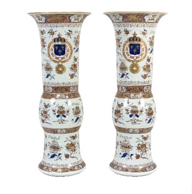 Lot 667 - A pair of Samson floor vases of baluster form...