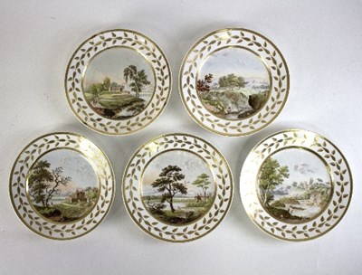 Lot 680 - A set of five porcelain plates, circa 1810,...