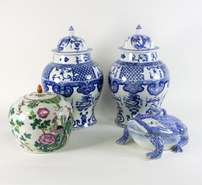 Lot 700 - A pair of Chinese blue and white baluster...