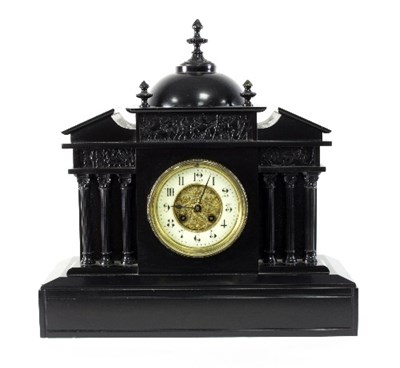 Lot 717 - A Belgian slate mantel clock of architectural...