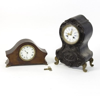 Lot 726 - An ebonised eight-day mantel clock fitted a...