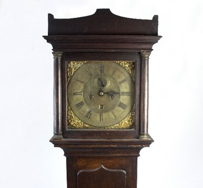 Lot 743 - An oak cased longcase clock, the square brass...