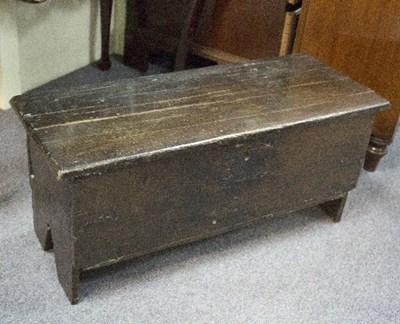 Lot 770 - An 18th Century oak chest with hinged cover,...