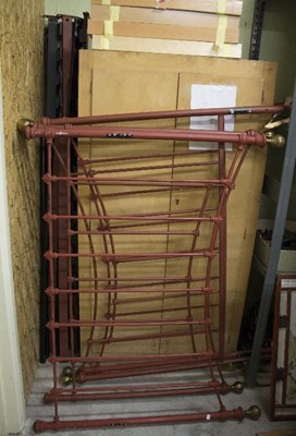 Lot 775 - A near pair of red painted 4ft 6" bed frames,...