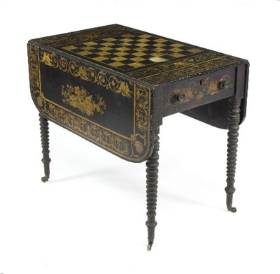 Lot 780 - A Regency lacquered and gilt painted games...