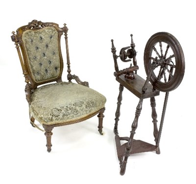 Lot 794 - A walnut framed nursing chair, a spinning...