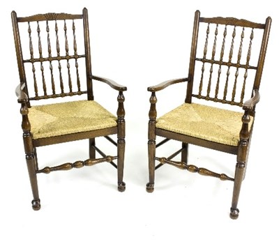 Lot 798 - A pair of spindle back open armchairs with...