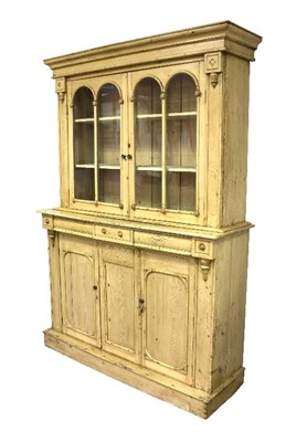 Lot 814 - A Victorian pine dresser with glazed panel...