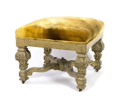 Lot 825 - A carved gilt gesso stool with leaf and scroll...