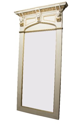 Lot 837 - A large painted and gilded wall mirror, the...