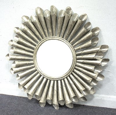 Lot 839 - A modern sunburst wall mirror with silvered...