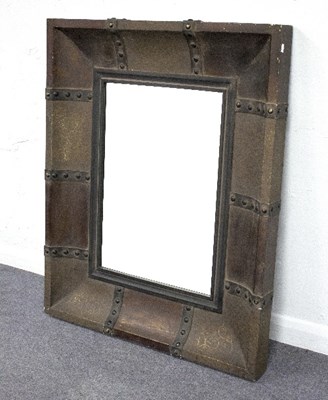 Lot 841 - A large contemporary wall mirror with bronzed...