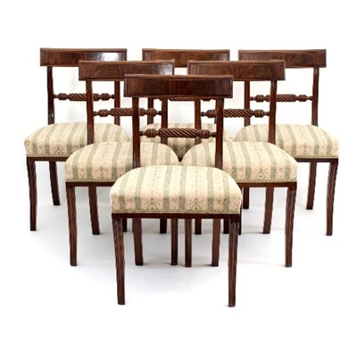 Lot 862 - Six Regency mahogany dining chairs with rope...