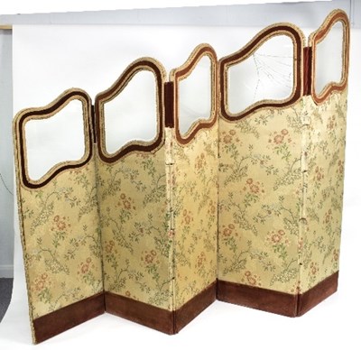 Lot 898 - A five-panel upholstered screen of graduated...