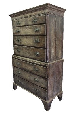 Lot 903 - An 18th Century walnut tallboy, the cornice...