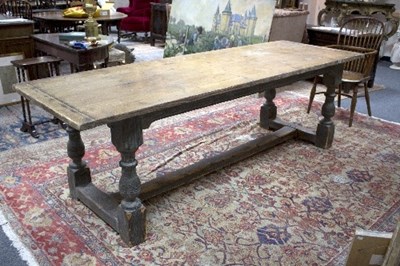 Lot 918 - An oak refectory type table on baluster turned...