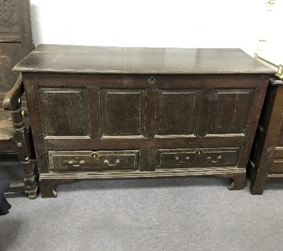 Lot 947 - A late 18th Century oak blanket chest, fitted...