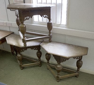 Lot 951 - A pair of Continental oak console tables, with...