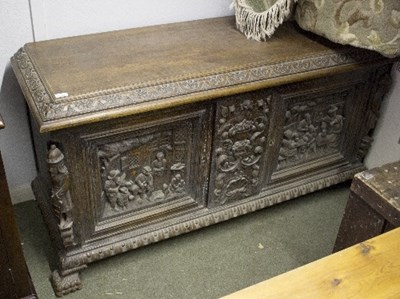 Lot 959 - An 18th Century carved oak settle, with panels...