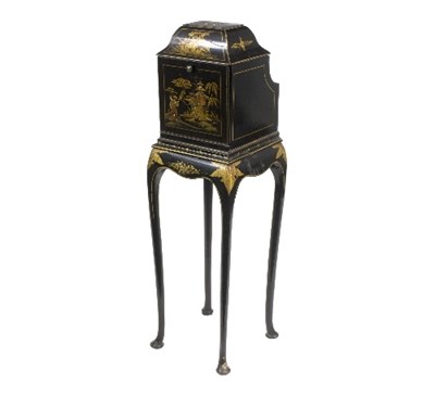 Lot 969 - A chinoiserie lacquered cabinet on stand, the...