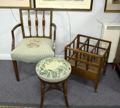 Lot 1026 - A piano stool, a mahogany open armchair and a...