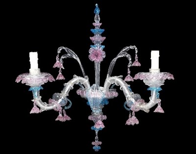 Lot 1053 - A set of twelve Venetian clear, pink and blue...