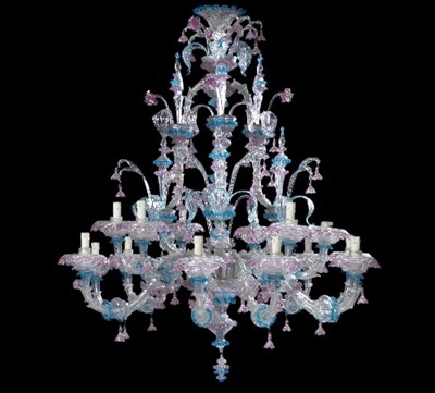 Lot 1054 - A set of three Venetian clear, pink and blue...