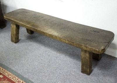 Lot 1116 - A chestnut pig bench, on tapered legs, 147.5cm...