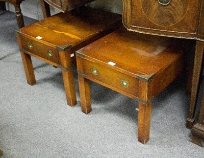 Lot 1117 - A pair of yew wood tables with brass corners,...