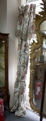 Lot 1214 - Four pairs of floral curtains, with corded tie...