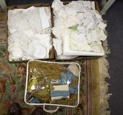 Lot 1218 - A quantity of lace table cloths, table runners,...