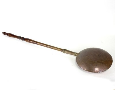 Lot 1247 - A 19th Century copper bed warming pan, with...