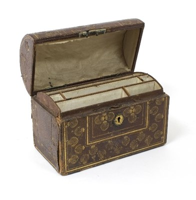 Lot 1283 - A tooled leather stationery box with domed...